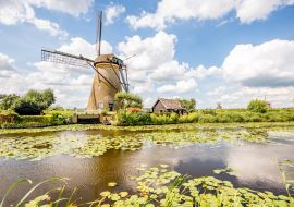 Lais Puzzle - Landschaftsblick auf die alten Windmühlen bei sonnigem Wetter in Kinderdijk, Niederlande - 1.000 Teile