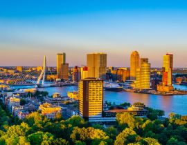 Lais Puzzle - Luftaufnahme der Erasmusbrücke und der Skyline von Rotterdam bei Sonnenuntergang, Niederlande - 40, 100, 200, 500, 1.000 & 2.000 Teile