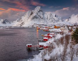 Lais Puzzle - Blick auf die fantastische Winterlandschaft der Lofoten mit Bergen und Fjorden in schönem goldenen Morgenlicht bei Sonnenaufgang, Norwegen - 40, 100, 200, 500, 1.000 & 2.000 Teile