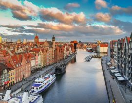 Lais Puzzle - Luftaufnahme der Altstadt von Danzig über dem Fluss Motlawa bei Sonnenaufgang, Polen - 40, 100, 200, 500, 1.000 & 2.000 Teile