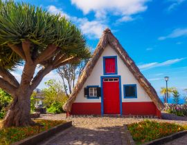 Lais Puzzle - Traditionelle alte Hütte und tropischer Baum im Dorf Santana, Insel Madeira, Portugal - 40, 100, 200, 500, 1.000 & 2.000 Teile