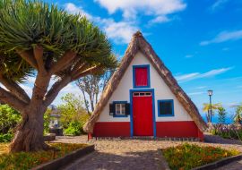 Lais Puzzle - Traditionelle alte Hütte und tropischer Baum im Dorf Santana, Insel Madeira, Portugal - 1.000 Teile