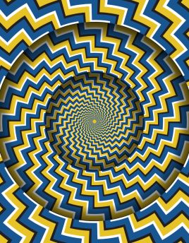 Lais Puzzle - Abstrakter runder Rahmen mit einem rotierenden blau-gelben Zickzack-Streifen-Muster. Optische hypnotische Illusion  - 40, 100, 200, 500, 1.000 & 2.000 Teile