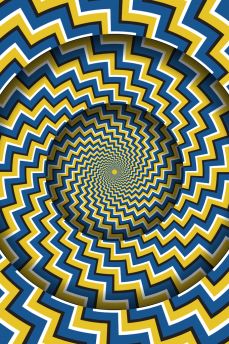 Lais Puzzle - Abstrakter runder Rahmen mit einem rotierenden blau-gelben Zickzack-Streifen-Muster. Optische hypnotische Illusion  - 2.000 Teile
