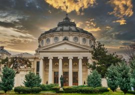Lais Puzzle - Rumänisches Atheneum, eine wichtige Konzerthalle und ein Wahrzeichen in Bukarest, Rumänien. Sonnenuntergang - 1.000 Teile