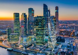 Lais Puzzle - Luftaufnahme von Moskau City Skyline und Wolkenkratzer Bau Architektur, Moskau City internationalen Geschäfts-und Finanzzentrum bei Sonnenuntergang mit Moskau Fluss, Russland - 1.000 Teile