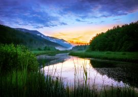 Lais Puzzle - Sonnenuntergang über dem Fluss Ribnica in Slowenien - 1.000 Teile