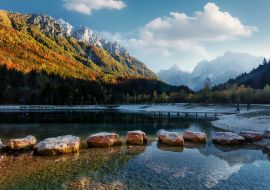 Lais Puzzle - Erstaunliche Natur Landschaft in den Julischen Alpen bei Sonnenuntergang. Jasna-See bei Kranjska Gora, Slowenien - 1.000 Teile