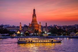 Lais Puzzle - Wat Arun und Kreuzfahrtschiff bei Sonnenuntergang, Bangkok Stadt, Thailand - 2.000 Teile