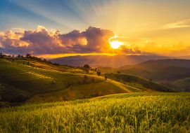 Lais Puzzle - Sonnenuntergang Landschaft Blick auf grüne Terrassenreisfeld in Pa Pong Piang, Mae Chaem, Chiang Mai - 1.000 Teile