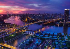 Lais Puzzle - Luftaufnahme der Bhumibol-Brücke in der Abenddämmerung in Bangkok, Thailand - 1.000 Teile