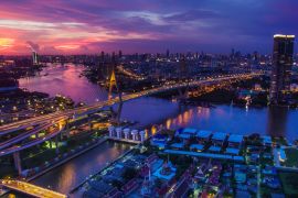 Lais Puzzle - Luftaufnahme der Bhumibol-Brücke in der Abenddämmerung in Bangkok, Thailand - 2.000 Teile