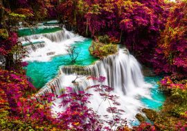 Lais Puzzle - Huay Mae Kamin Wasserfall im bunten Herbstwald in Kanchanaburi, Thailand - 1.000 Teile