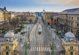 Lais Puzzle - Budapest, Ungarn - Luftaufnahme des Fovam-Platzes und der völlig leeren Straßen am Vamhaz-Boulevard (Vamhaz korut) und der zentralen Markthalle - 1.000 Teile
