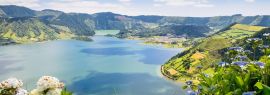Lais Puzzle - See von Sete Cidades mit Hortensien, Azoren, Portugal, Panorama - 1.000 Teile