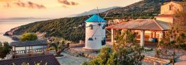Lais Puzzle - Morgen Szene mit Windmühle. Bunte Frühling Sonnenaufgang auf der Insel Zakynthos, Korithi Lage, Ionisches Meer, Griechenland, Panorama - 1.000 Teile