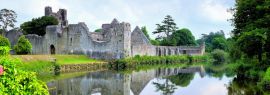 Lais Puzzle - Mittelalterliche Burg Desmond, Irland mit Flussreflexionen und Blumen, Adare, Grafschaft Limerick, Panorama - 1.000 Teile