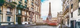 Lais Puzzle - Der Eiffelturm in Paris von einer kleinen Straße aus mit einem roten 2cv-Oldtimer, Frankreich, Panorama - 1.000 Teile