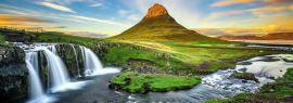 Lais Puzzle - Sonnenuntergang über Kirkjufellsfoss Wasserfall und Kirkjufell Berg in Island, Panorama - 1.000 Teile