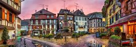 Lais Puzzle - Regnerischer Sonnenuntergang im historischen Dorf Ribeauville, Elsass, Frankreich, Panorama - 1.000 Teile