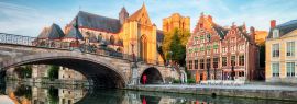 Lais Puzzle - Mittelalterliche Kathedrale und Brücke über einen Kanal in Gent - Gent, Belgien, Panorama - 1.000 Teile