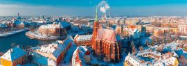 Lais Puzzle - Luftbildpanorama der Altstadt und des Ostrow Tumski mit der Kirche des Heiligen Kreuzes und des Heiligen Bartholomäus von der Johanneskathedrale aus am Wintermorgen in Breslau, Polen, Panorama - 1.000 Teile