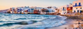 Lais Puzzle - Rauschende Wellen und ein Abendessen bei Sonnenuntergang im märchenhaften Mykonos-Viertel Klein-Venedig, Mykonos, Griechenland, Panorama - 1.000 Teile