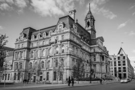 Lais Puzzle - Historisches Wahrzeichen Montreal City Hall während der Herbstsaison in Montreal, Quebec, Kanada in schwarz weiß - 2.000 Teile