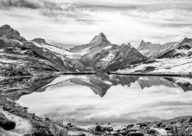 Lais Puzzle - Wasserspiegelung in den Schweizer Alpen im Bachalpsee - Bergsee oberhalb von Grindelwald, Schweiz in schwarz weiß - 500, 1.000 & 2.000 Teile