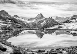 Lais Puzzle - Wasserspiegelung in den Schweizer Alpen im Bachalpsee - Bergsee oberhalb von Grindelwald, Schweiz in schwarz weiß - 1.000 Teile