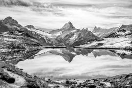 Lais Puzzle - Wasserspiegelung in den Schweizer Alpen im Bachalpsee - Bergsee oberhalb von Grindelwald, Schweiz in schwarz weiß - 2.000 Teile