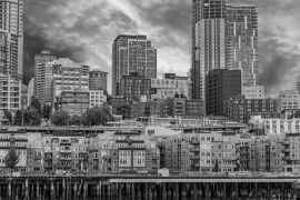 Lais Puzzle - Die neue Waterfront von Seattle vom Puget Sound aus in schwarz weiß - 2.000 Teile