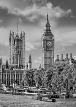 Lais Puzzle - Big Ben und Houses of Parliament mit Booten auf dem Fluss in London, England, UK in schwarz weiß - 500, 1.000 & 2.000 Teile