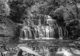 Lais Puzzle - Purakaunui Falls in der Catlins-Region in Neuseeland in schwarz weiß - 500, 1.000 & 2.000 Teile