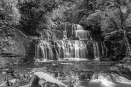 Lais Puzzle - Purakaunui Falls in der Catlins-Region in Neuseeland in schwarz weiß - 2.000 Teile