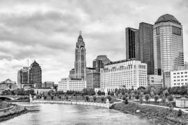 Lais Puzzle - Stadtbild von Columbus über dem Scioto River - Ohio, Vereinigte Staaten in schwarz weiß - 2.000 Teile