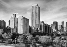 Lais Puzzle - Skyline von Chicago am Grant Park in Illinois - Vereinigte Staaten in schwarz weiß - 1.000 Teile