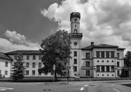 Lais Puzzle - Schloss Rennhof, Hüttenfeld, Lampertheim, Hessen, Deutschland in schwarz weiß - 1.000 Teile