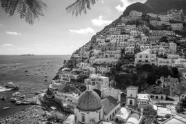 Lais Puzzle - Panorama der Stadt Positano, Amalfiküste, Italien in schwarz weiß - 2.000 Teile