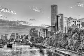 Lais Puzzle - Sonnenuntergang über dem Yarra River in Melbourne, Australien in schwarz weiß - 2.000 Teile
