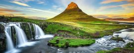 Lais Puzzle - Sonnenuntergang über Kirkjufellsfoss Wasserfall und Kirkjufell Berg in Island, Panorama - 2.000 Teile