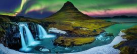 Lais Puzzle - Nordlicht, in Kirkjufell in Island mit Wasserfällen, Panorama - 2.000 Teile
