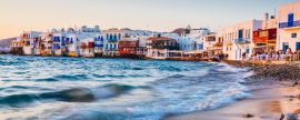 Lais Puzzle - Rauschende Wellen und ein Abendessen bei Sonnenuntergang im märchenhaften Mykonos-Viertel Klein-Venedig, Mykonos, Griechenland, Panorama - 2.000 Teile