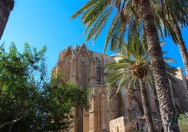 Lais Puzzle - Blick von unten durch die Palmen auf die Lala Mustafa Pascha Moschee (ehemalige St. Nicholas Kathedrale). Famagusta. Zypern - 1.000 Teile