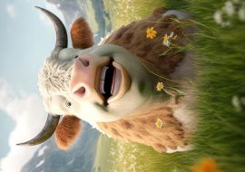 Lais Puzzle - Eine glücklich aussehende Kuh liegt auf einer Blumenwiese mit Bergen im Hintergrund - 1.000 Teile