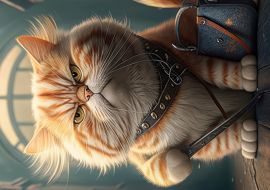 Lais Puzzle - Rot getigerte Katze mit Schwert und Handtasche im Cartoon Style - 1.000 Teile