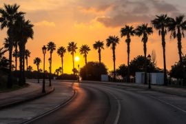 Lais Puzzle - Schöner Sonnenuntergang an einer palmengesäumten Küstenstraße von Conil de la Frontera in Südspanien - 2.000 Teile
