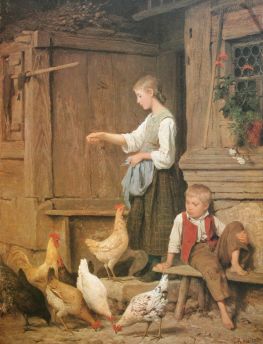 Lais Puzzle - Albert Anker - Mädchen die Hühner fütternd - 1.000 Teile