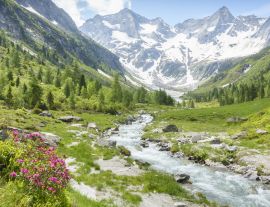 Lais Puzzle - Panorama einer Landschaft mit Wildbach und Gletscher im sommerlichen Zillertal in Tirol Österreich - 1.000 Teile