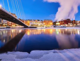 Lais Puzzle - Tampere Tammerkoski Stromschnellen blaue Stunde und Laukonsilta-Brücke - 1.000 Teile